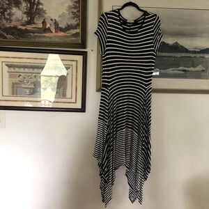 NF Black White Stripe Asymmetric Long MIDI Dress Sz XL A301
